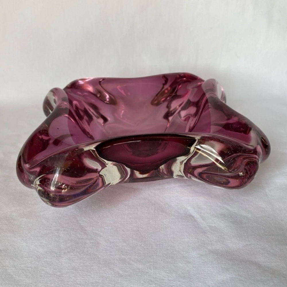 Pink and Clear Art Glass Cigar Ashtray